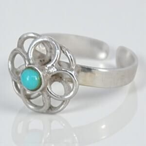 Vintage Sterling Silver 925 Turquoise Flower Ring Southwest Adjustable